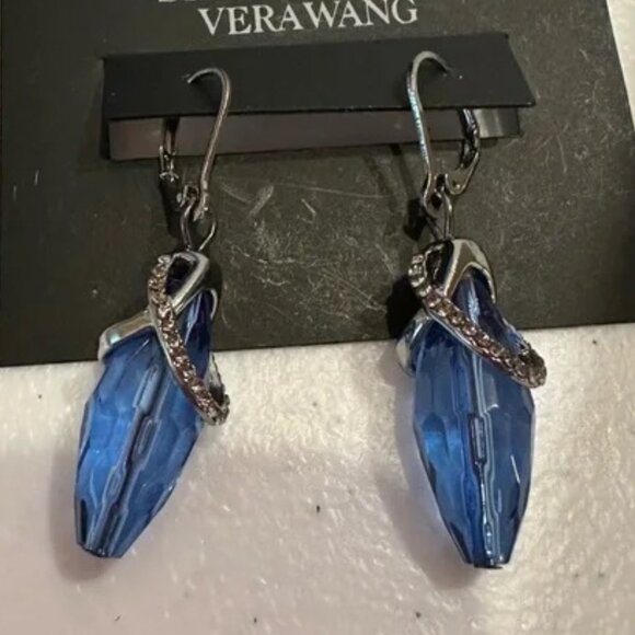 VERA WANG Rocker Chic Gunmetal Blue & Clear Crystals Drop Earrings**NEW! - Picture 3 of 3